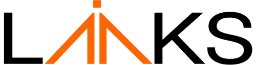 Le mot LINKS, dont le IN est remplacé par une marque orange
